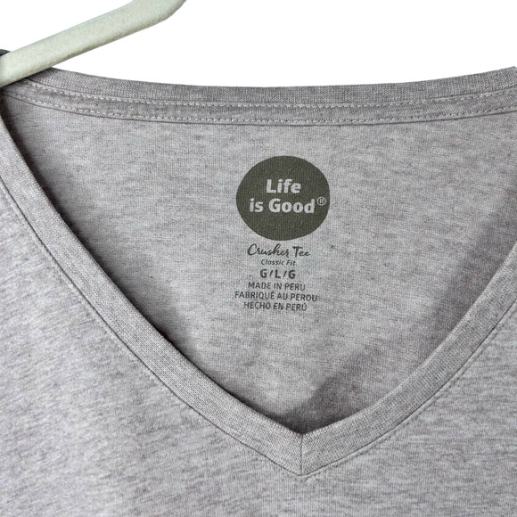 Life is Good Tan Ice Hockey Theme V-Neck Long Sleeve T-shirt Womens Large - Picture 3 of 11